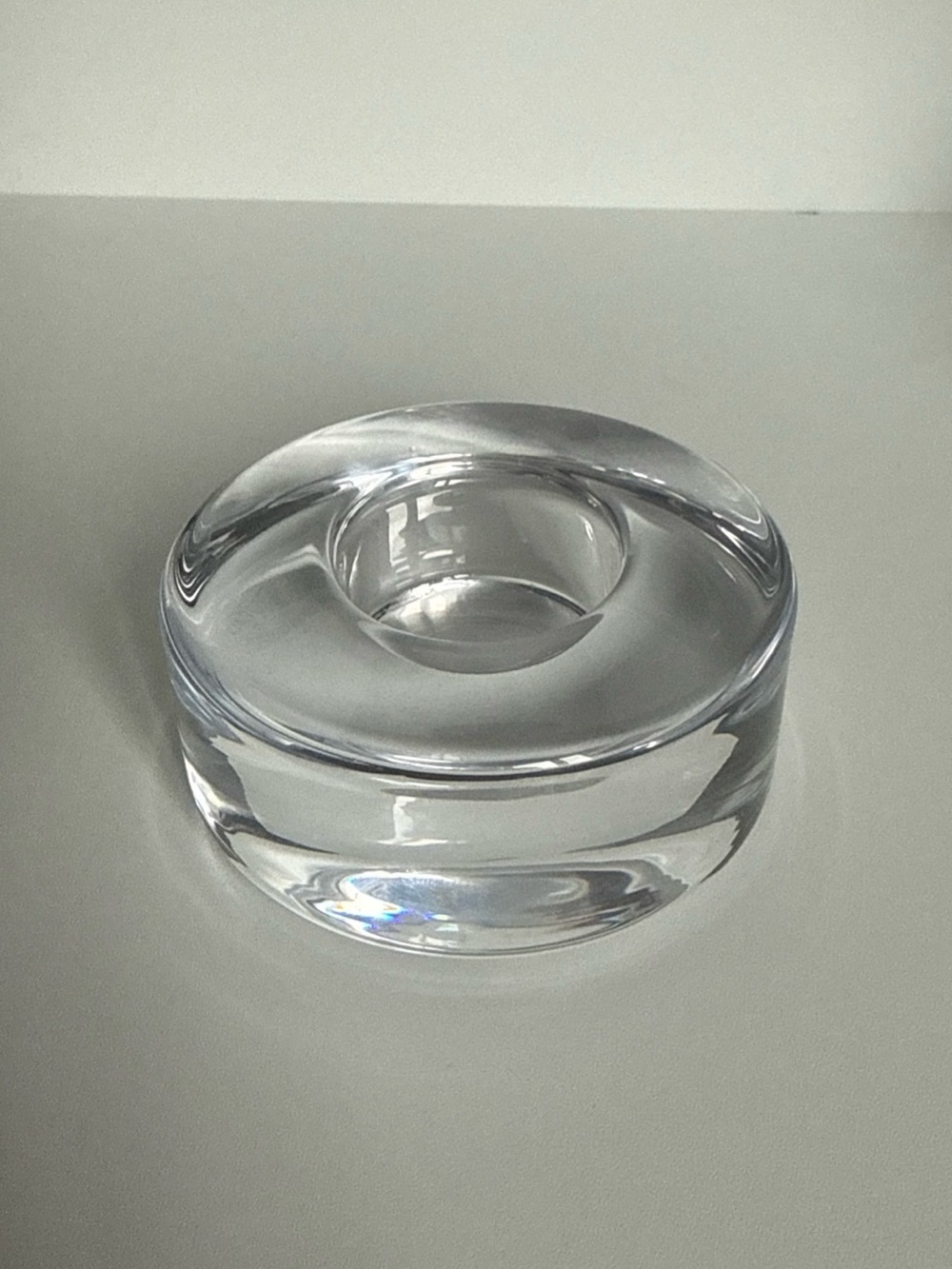 VTG Orrefors Sweden Puck Crystal Tealight Candle Holder Lena Bergstrom w/Box